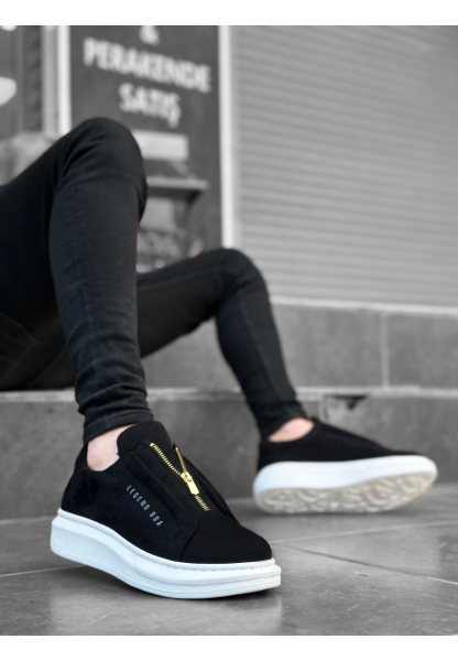 MirgeShoes Siyah Fermuarlı Erkek Tarz Ayakkabı Süet Yüksek Kalın BYZ Taban MRG010602628