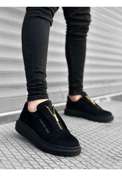 MirgeShoes Siyah Fermuarlı Erkek Tarz Ayakkabı Süet Yüksek Kalın SYH Taban MRG010602628