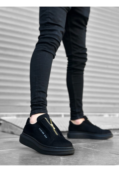MirgeShoes Siyah Fermuarlı Erkek Tarz Ayakkabı Süet Yüksek Kalın SYH Taban MRG010602628
