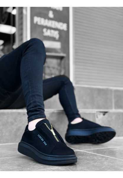 MirgeShoes Siyah Fermuarlı Erkek Tarz Ayakkabı Süet Yüksek Kalın SYH Taban MRG010602628