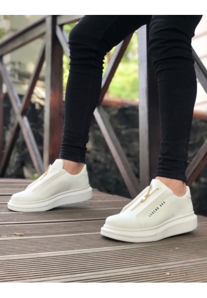 MirgeShoes Beyaz Fermuarlı Erkek Tarz Ayakkabı Cilt Yüksek Kalın BYZ Taban MRG010602628