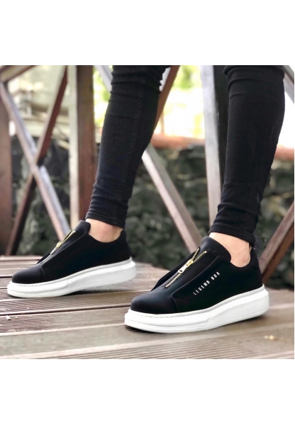 MirgeShoes Siyah Fermuarlı Erkek Tarz Ayakkabı Cilt Yüksek Kalın BYZ Taban MRG010602628