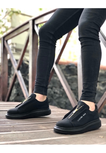 MirgeShoes Siyah Fermuarlı Erkek Tarz Ayakkabı Cilt Yüksek Kalın SYH Taban MRG010602628