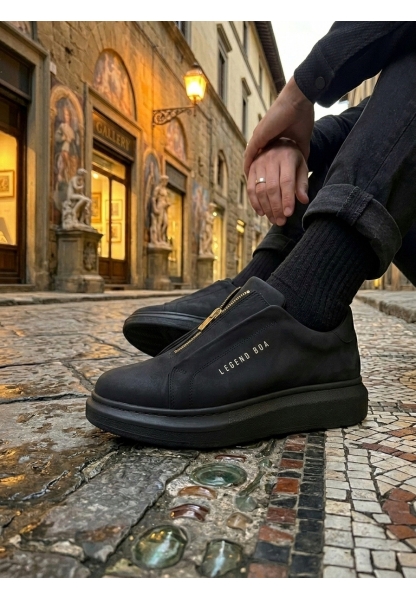 MirgeShoes Siyah Fermuarlı Erkek Tarz Ayakkabı Cilt Yüksek Kalın SYH Taban MRG010602628