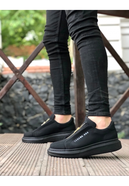 MirgeShoes Siyah Fermuarlı Erkek Tarz Ayakkabı Cilt Yüksek Kalın SYH Taban MRG010602628