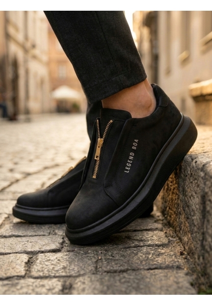 MirgeShoes Siyah Fermuarlı Erkek Tarz Ayakkabı Cilt Yüksek Kalın SYH Taban MRG010602628