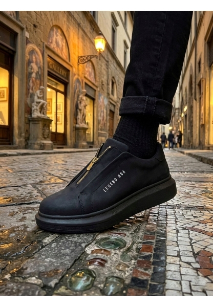 MirgeShoes Siyah Fermuarlı Erkek Tarz Ayakkabı Cilt Yüksek Kalın SYH Taban MRG010602628