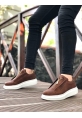 MirgeShoes Taba Fermuarlı Erkek Tarz Ayakkabı Cilt Yüksek Kalın BYZ Taban MRG010602628