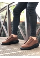 MirgeShoes Taba Fermuarlı Erkek Tarz Ayakkabı Cilt Yüksek Kalın SYH Taban MRG010602628