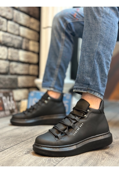 MirgeShoes Siyah Bağcıklı Erkek Tarz Spor Bilek Bot Yüksek Kalın SYH Taban MRG010602630