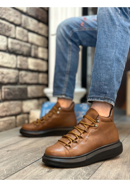 MirgeShoes Taba Bağcıklı Erkek Tarz Spor Bilek Bot Yüksek Kalın SYH Taban MRG010602630