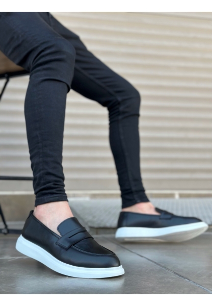 MirgeShoes Siyah Bağcıksız Erkek Klasik Loafer Ayakkabı Yüksek BYZ Taban MRG010602634
