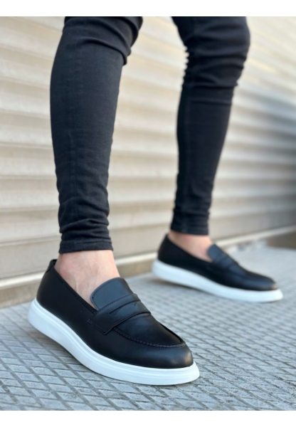 MirgeShoes Siyah Bağcıksız Erkek Klasik Loafer Ayakkabı Yüksek BYZ Taban MRG010602634