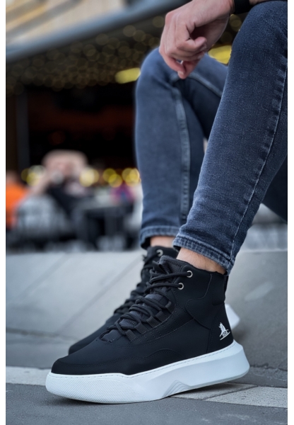 MirgeShoes Siyah Bağcıklı Erkek Spor Bilek Bot Vinnex Yüksek Kalın BYZ Taban MRG010602636