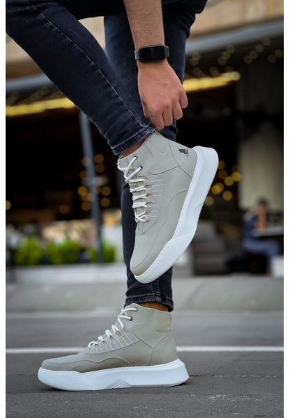 MirgeShoes Gri Bağcıklı Erkek Spor Bilek Bot Vinnex Yüksek Kalın BYZ Taban MRG010602636