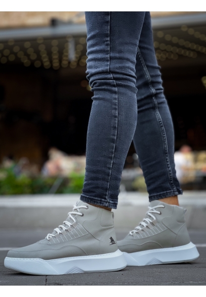 MirgeShoes Gri Bağcıklı Erkek Spor Bilek Bot Vinnex Yüksek Kalın BYZ Taban MRG010602636