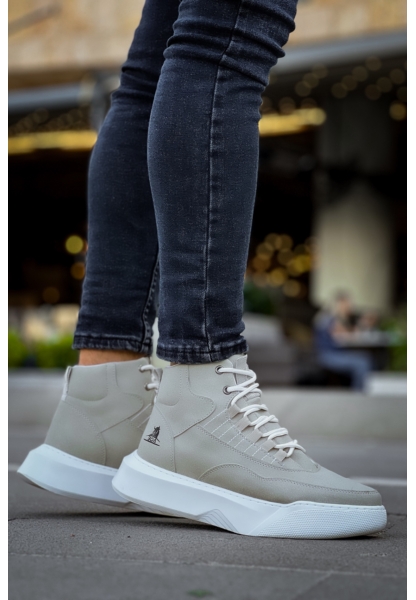 MirgeShoes Gri Bağcıklı Erkek Spor Bilek Bot Vinnex Yüksek Kalın BYZ Taban MRG010602636