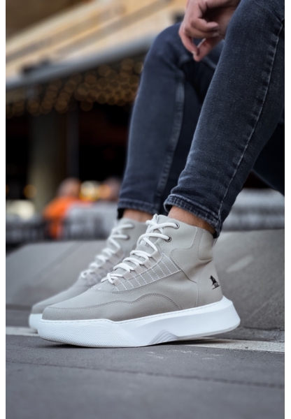 MirgeShoes Gri Bağcıklı Erkek Spor Bilek Bot Vinnex Yüksek Kalın BYZ Taban MRG010602636