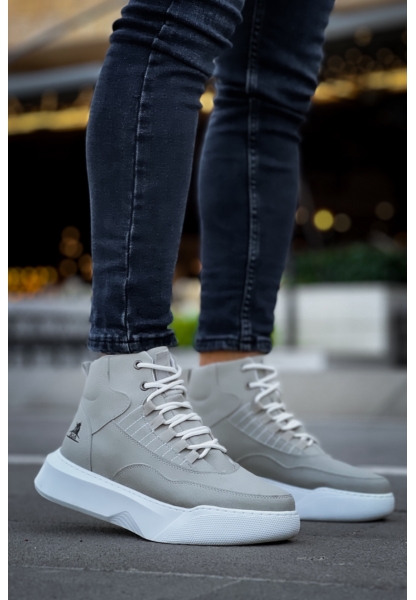 MirgeShoes Gri Bağcıklı Erkek Spor Bilek Bot Vinnex Yüksek Kalın BYZ Taban MRG010602636