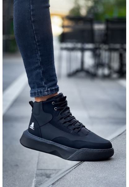 MRG0318 Bağcıklı Erkek Yüksek Taban Siyah Taban Spor Bot