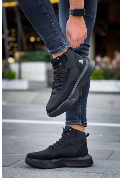 MRG0318 Bağcıklı Erkek Yüksek Taban Siyah Taban Spor Bot