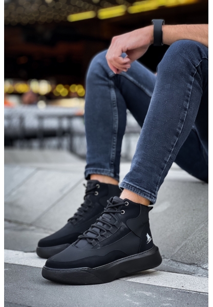 MRG0318 Bağcıklı Erkek Yüksek Taban Siyah Taban Spor Bot