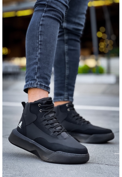 MRG0318 Bağcıklı Erkek Yüksek Taban Siyah Taban Spor Bot