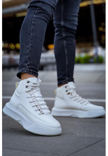 MirgeShoes Beyaz Gizli Bağcıklı Erkek Spor Bot Yüksek Kalın BYZ Taban MRG010602639