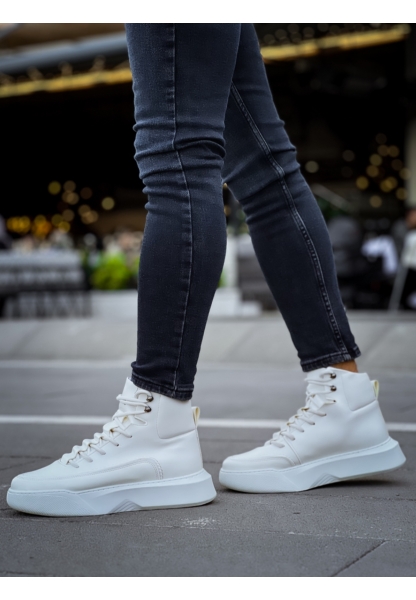 MirgeShoes Beyaz Gizli Bağcıklı Erkek Spor Bot Yüksek Kalın BYZ Taban MRG010602639