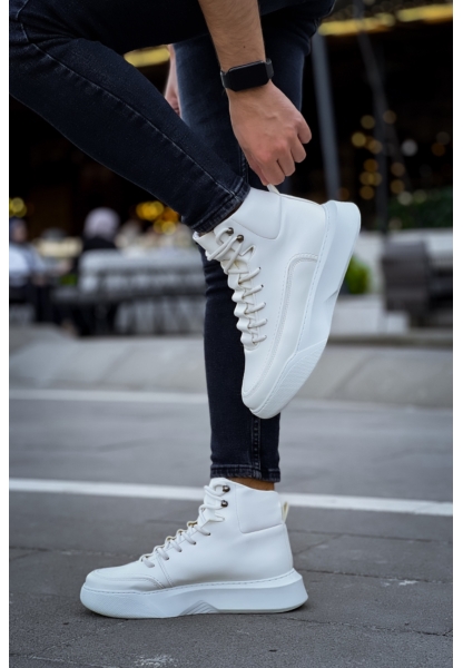 MirgeShoes Beyaz Gizli Bağcıklı Erkek Spor Bot Yüksek Kalın BYZ Taban MRG010602639