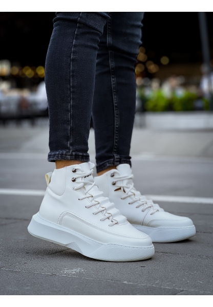 MirgeShoes Beyaz Gizli Bağcıklı Erkek Spor Bot Yüksek Kalın BYZ Taban MRG010602639