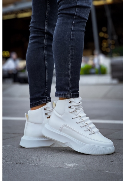 MirgeShoes Beyaz Gizli Bağcıklı Erkek Spor Bot Yüksek Kalın BYZ Taban MRG010602639
