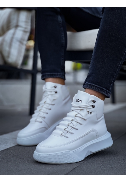 MirgeShoes Beyaz Gizli Bağcıklı Erkek Spor Bot Yüksek Kalın BYZ Taban MRG010602639