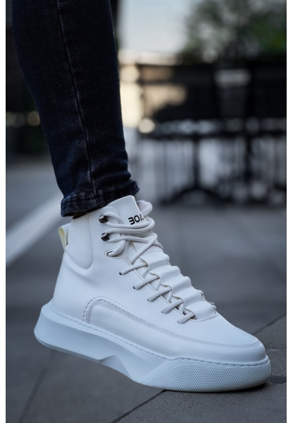 MirgeShoes Beyaz Gizli Bağcıklı Erkek Spor Bot Yüksek Kalın BYZ Taban MRG010602639