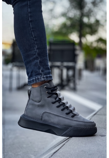 MirgeShoes Siyah Gizli Bağcıklı Erkek Spor Bot Yüksek Kalın SYH Taban MRG010602639