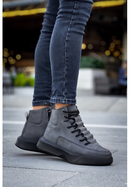 MirgeShoes Siyah Gizli Bağcıklı Erkek Spor Bot Yüksek Kalın SYH Taban MRG010602639