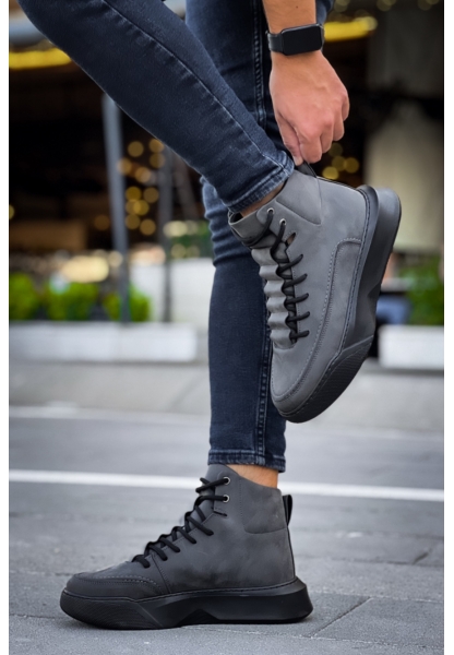 MirgeShoes Siyah Gizli Bağcıklı Erkek Spor Bot Yüksek Kalın SYH Taban MRG010602639