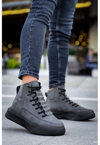 MirgeShoes Siyah Gizli Bağcıklı Erkek Spor Bot Yüksek Kalın SYH Taban MRG010602639
