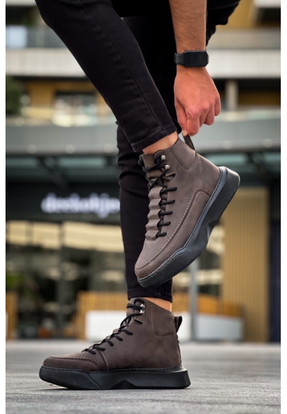 MirgeShoes Kahve Gizli Bağcıklı Erkek Spor Bot Yüksek Kalın SYH Taban MRG010602639
