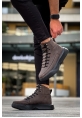 MirgeShoes Kahve Gizli Bağcıklı Erkek Spor Bot Yüksek Kalın SYH Taban MRG010602639