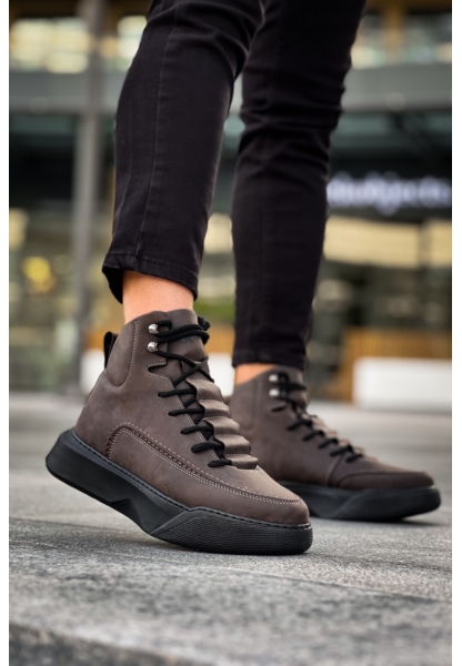 MirgeShoes Kahve Gizli Bağcıklı Erkek Spor Bot Yüksek Kalın SYH Taban MRG010602639