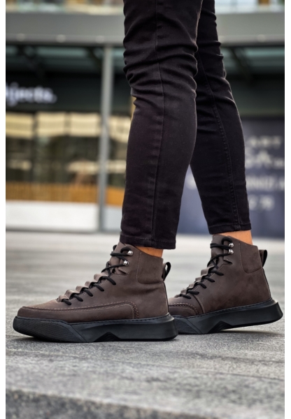 MirgeShoes Kahve Gizli Bağcıklı Erkek Spor Bot Yüksek Kalın SYH Taban MRG010602639