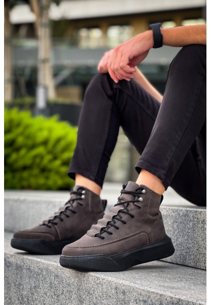 MirgeShoes Kahve Gizli Bağcıklı Erkek Spor Bot Yüksek Kalın SYH Taban MRG010602639
