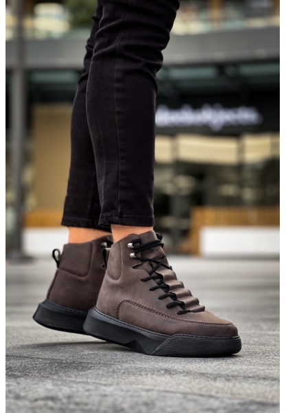 MirgeShoes Kahve Gizli Bağcıklı Erkek Spor Bot Yüksek Kalın SYH Taban MRG010602639