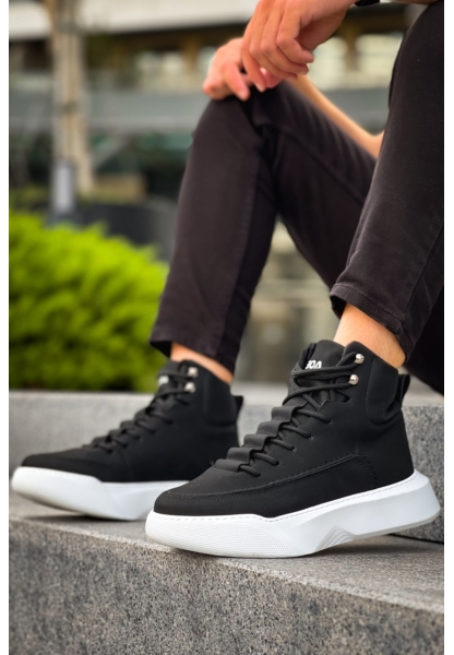 MirgeShoes Siyah Gizli Bağcıklı Erkek Spor Bot Yüksek Kalın BYZ Taban MRG010602639