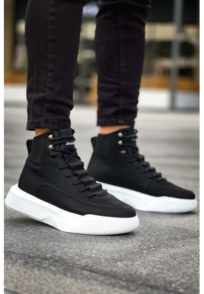 MirgeShoes Siyah Gizli Bağcıklı Erkek Spor Bot Yüksek Kalın BYZ Taban MRG010602639