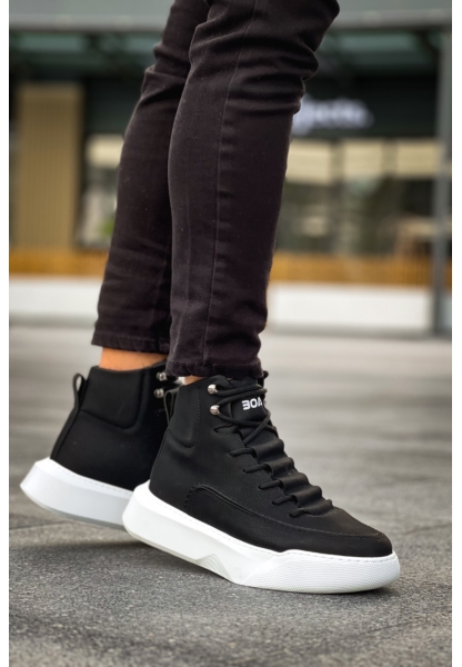 MirgeShoes Siyah Gizli Bağcıklı Erkek Spor Bot Yüksek Kalın BYZ Taban MRG010602639