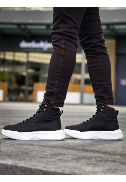 MirgeShoes Siyah Gizli Bağcıklı Erkek Spor Bot Yüksek Kalın BYZ Taban MRG010602639