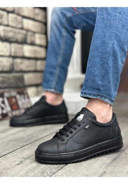 MirgeShoes Siyah Bağcıklı Erkek Spor Ayakkabı Tırtıklı Kalın Yüksek SYH Taban MRG010602641