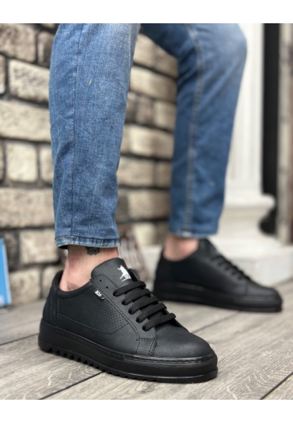 MirgeShoes Siyah Bağcıklı Erkek Spor Ayakkabı Tırtıklı Kalın Yüksek SYH Taban MRG010602641